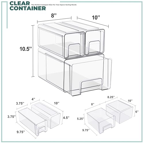 Sorbus 1 Large & 2 Small Clear Stackable Storage Drawers, Plastic Organizer Bins with Handles, Pull-Out Stackable Drawers for Bathroom Closet, Medicine, Cabinet, Pantry Storage, Baby Bottle Organizer - size: 1 Large + 2 Small