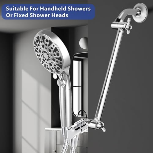 Voolan 11 Inch Shower Extension Arm with Lock Joints, Adjustable Height and Angle, Premium Solid Brass Anti-leak (Chrome) - color: Chrome
