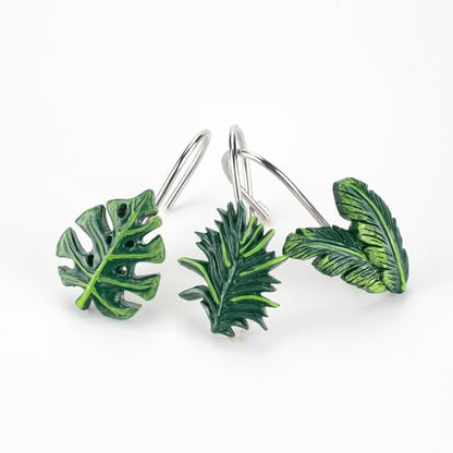 Leaves Shower Curtain Hooks - Modern Tropical Leaf Green Plant Leaf Decorative Stainless Steel Shower Rings Hangers for Mother Daughter Sister Friends Bathroom Accessories
