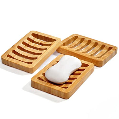 3 Pack Bamboo Wood Soap Dish Bar Soap Holder with Self Draining Tray Natural Waterfall Drain Soap Saver for Shower Bathroom Kitchen - color: 3 Pcs