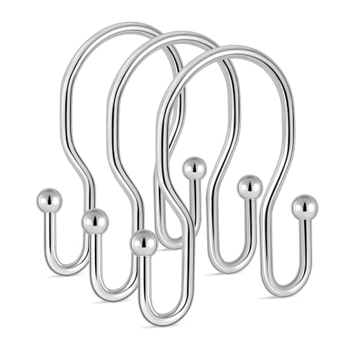 12 Pack Double Shower Curtain Hooks Rings, TENOVEL Double Sided Shower Curtain Hooks Rust Proof for Shower Curtain, Stainless Steel Bathroom Shower Hangers Rings for Shower Rods, Chrome - color: Polished Chrome, size: 12 Pack
