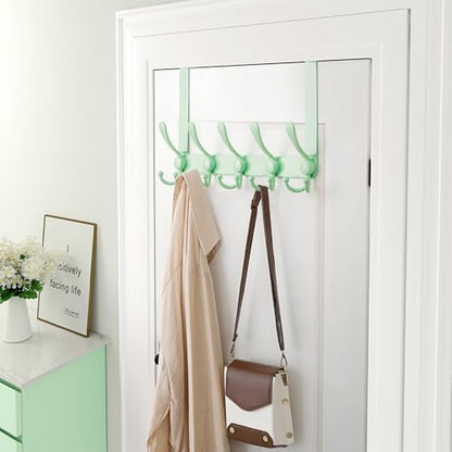 Over Door Hook 2.0 - Upgraded Version - Simple-Assembly, Strong, Heavy-Duty Stainless Steel 5-Tri-Hook Over The Door Hanger Rack, SimpleStrong Series, Green, Pack of 2 - color: Green