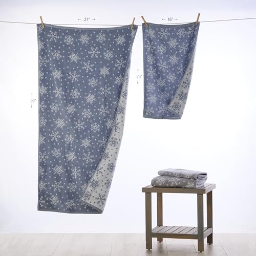 SKL Home Christmas/Winter Scattered Snowflakes Bath Towel, Blue | 100% Cotton. 500 GSM weight. Soft & absorbent. Reversible jacquard pattern. Great for holiday gifting. - color: Scattered Snowflakes (Blue), style: Bath Towel