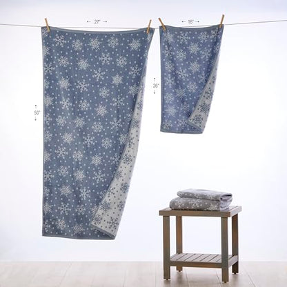 SKL Home Christmas/Winter Scattered Snowflakes Bath Towel, Blue | 100% Cotton. 500 GSM weight. Soft & absorbent. Reversible jacquard pattern. Great for holiday gifting. - color: Scattered Snowflakes (Blue), style: Bath Towel