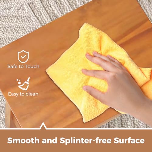 Giantex Teak Shower Bench, Waterproof Shower Stool for Shaving Legs & Spa Bath, Smooth Seat, Anti-Slip Foot Pads, Compact Wooden Shower Chair for Inside Shower, Bathroom, Living Room, Bedroom, Natural