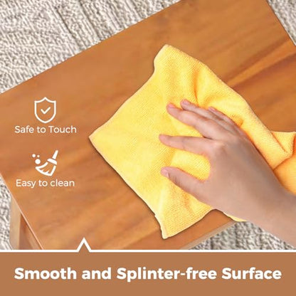 Giantex Teak Shower Bench, Waterproof Shower Stool for Shaving Legs & Spa Bath, Smooth Seat, Anti-Slip Foot Pads, Compact Wooden Shower Chair for Inside Shower, Bathroom, Living Room, Bedroom, Natural