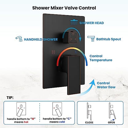 gotonovo Tub Shower Faucet Set with Valve Kit 8’’ Head,Oil Rubbed Bronze | Shower System with Tub Spout,SUS304 Rain Head with Handheld Sprayer,Swivel Spout,All Metal,Rough-In Valve Trim Kit,Wall Mount - color: Bronze, size: 8’’ Head
