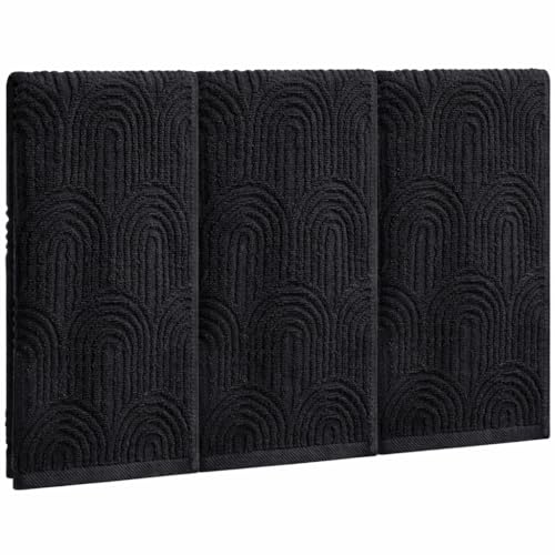 3pcs Black Hand Towels for Bath,100% Cotton Boho Striped Pattern Decorative Hand Towel Set for Bathroom Kitchen Home Decor Gift,13.8x29.5 Inch - color: Black, size: 3pcs