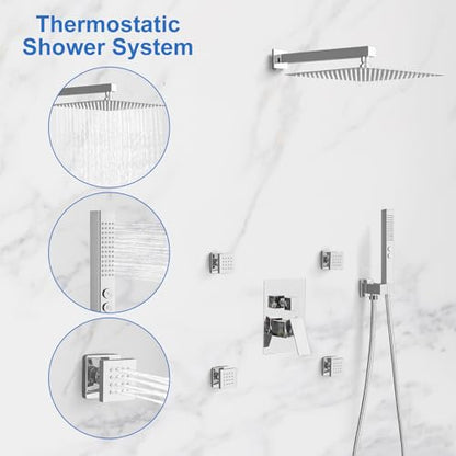 RUMOSE Rainfall Shower System with 4 Full Body Jet 4 Mode Shower Faucet Set | 12 Inch Rain Shower Head, 2 in 1 Handheld Spray, Polished Chrome Brass Shower Jet Shower Fixtures, Wall Mounted - color: Polished Chrome