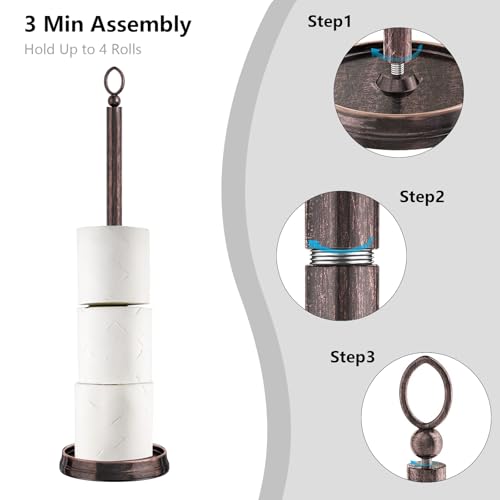 ROLABAM Heavy Weighted Toilet Paper Holder (with Reserve Function) Free Standing Toilet Paper Storage，Spare Toilet Paper Roll Holder Storage Stand for Bathroom Total Height 22.5" ，Oil Rubbed Bronze - color: Oil Rubbed Bronze