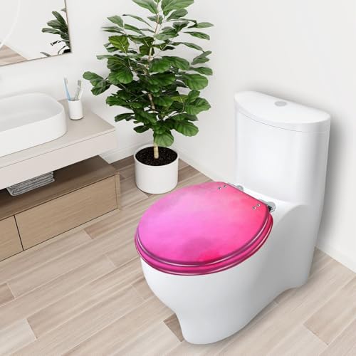 Round Toilet Seat A soft textured rose pink Resin Toilet Seat Slow Quiet Close with Quick-Release Hinges Toilet Seat with Cover Easy to Clean Install - color: Multi9, size: 16.5"x14.5"
