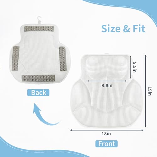 Bath Pillow with 88 Suction Cups for Tub | 5D Mesh Fabric,Ergonomic Head-Neck-Back Support,Quick-Dry,Machine Washable,Spa Gift for Women