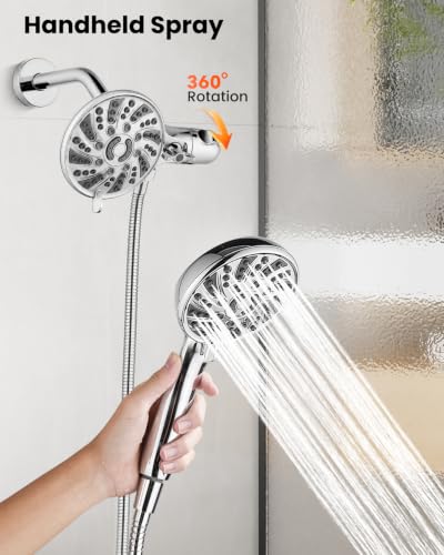 gotonovo Dual Shower Head Kit with Valve 6 Mode Handheld Polished Chrome | 6 Mode ABS Rain Head 6 Mode ABS Handheld Spray 2 in 1 Bathroom Trim Kit Pressure Balance Valve Shower Head and Handle Set - color: Chrome