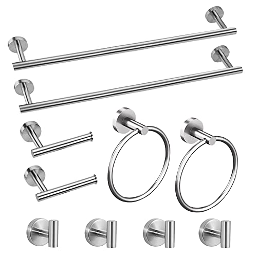 Cilee 10 Piece Brushed Nickel Bathroom Accessories Set 24inch Towel Bar Set | Brushed Nickel Towel Bar Ring + Toilet Paper Holder + Robe Towel Hook, Stainless Steel Bathroon Hardware Set - color: Brushed Nickel, size: 24inch
