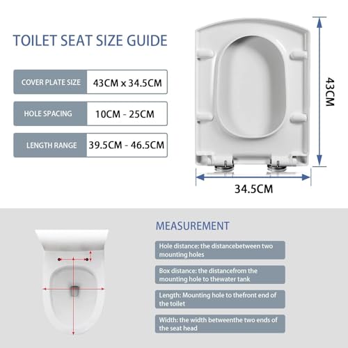 Soft Close Toilet Seat With Quick Release, Non-Slip Bumpers, Top Fixing, Easy Cleaning Loo Seat(44~50 * 37cm) - size: 44~50*37cm