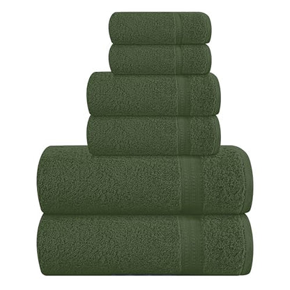MyOwn 6 Piece Towel Set, 100% Combed Cotton - 2 Bath Towels, 2 Hand Towels, 2 Wash Cloths - 500 GSM Luxury Hotel Quality Ultra Soft Highly Absorbent Towel Set for Bathroom - Olive Green - color: Olive Green