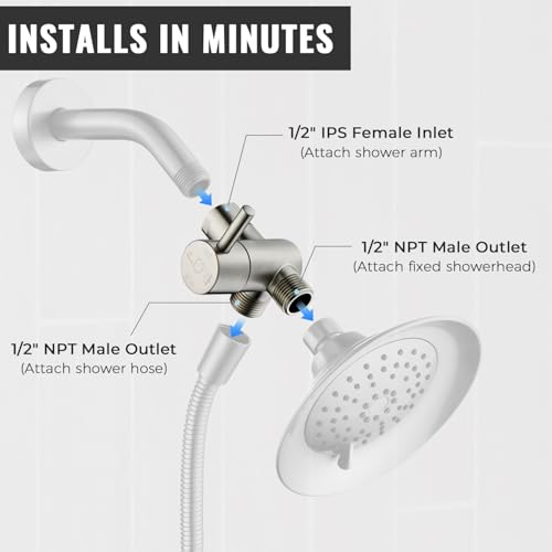 G-Promise Solid Metal High-Flow Shower Diverter Valve (Brushed Nickel) | High Water Output, 4 Spray Modes with Pause Mode, Anti-Leak, Use Separately or Both, Easy Install, Universal Replacement - color: Brushed Nickel