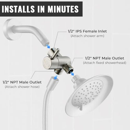 G-Promise Solid Metal High-Flow Shower Diverter Valve (Brushed Nickel) | High Water Output, 4 Spray Modes with Pause Mode, Anti-Leak, Use Separately or Both, Easy Install, Universal Replacement - color: Brushed Nickel