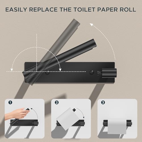 FORIOUS Commercial Toilet Paper Holder Wall Mount Bathroom Tissue Holder | Matte Black | Adhesive or Screw | SUS304 Stainless Steel Rustproof | Pivoting Tissue Roll Holder | Square Base - color: Matte Black