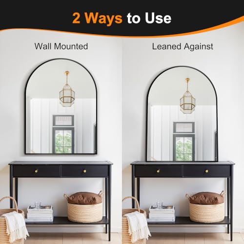 Arched Bathroom Mirror, Black, 40"x30" - color: Black, size: 40"L x 30"W