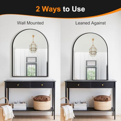 Arched Bathroom Mirror, Black, 40"x30" - color: Black, size: 40"L x 30"W