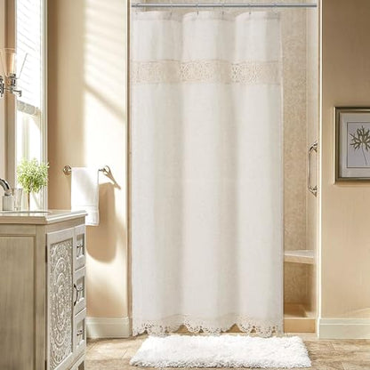 Small Stall Boho Farmhouse Shower Curtain Set with Liner, Linen Bohemian French Country Bath Curtain 36x72, Beige/Cream - color: Beige-liner Set, size: 36"W x 72"L (Pack of 1)