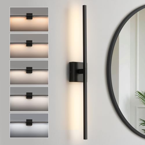 Black Bathroom Vanity Light 30 Inch 360° Rotatable 18W Dimmable 5CCT LED Black Bathroom Light Fixture Over Mirror Modern Vanity Lights for Bathroom Mirror Bedroom Wall Sconce Lighting - color: Black, size: 30Inch