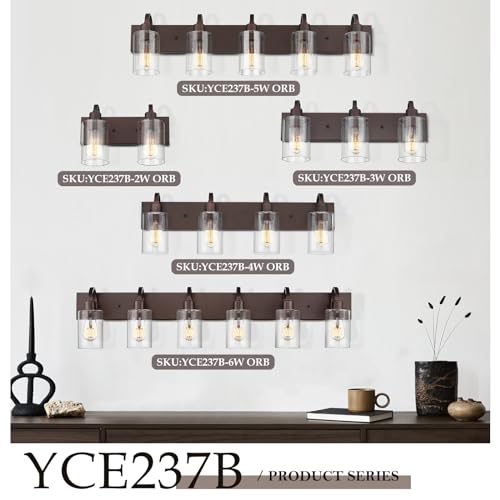 Emliviar 4-Light Bathroom Vanity Light - Farmhouse Bathroom Wall Lighting, Oil Rubbed Bronze Finish with Clear Glass, YCE237B-4W ORB - color: Oil Rubbed Bronze - Clear Glass, size: 4-Light