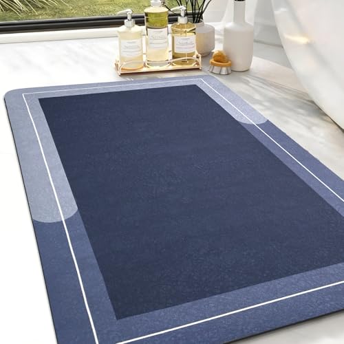 Mordem Diatomaceous Earth Bath Mat Super Absorbent Quick Dry Bath Mat, Bathroom Rugs Non Slip Washable, Thin Blue Bathroom Floor Mats-Shower Rug for in Front of Bathtub Shower, Easy Care,15.7"x23.6" - color: Blue, size: 15.7"x23.6"