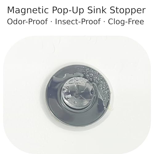 Magnetic Pop-Up Sink Drain Stopper, Universal Bathroom Drain Plug with Removable Hair Catcher, Odor-Proof & Insect-Proof, Fits 1.35–1.6 in Drain Openings (2)