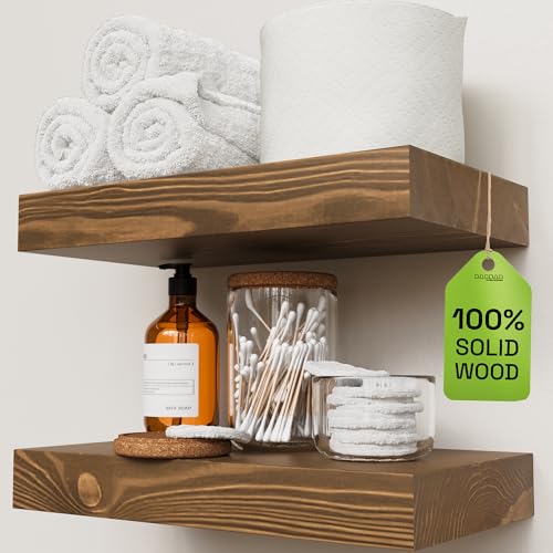 Solid Wood Floating Shelves for Wall 12 Inch Walnut, Small Wooden Shelf | Real Wood, Wall Mounted, Rustic, Bedroom Kitchen Bathroom Living Room, Walnut Finish, 12W x 6.7D, Set of 2 - color: Walnut, size: 12 Inch
