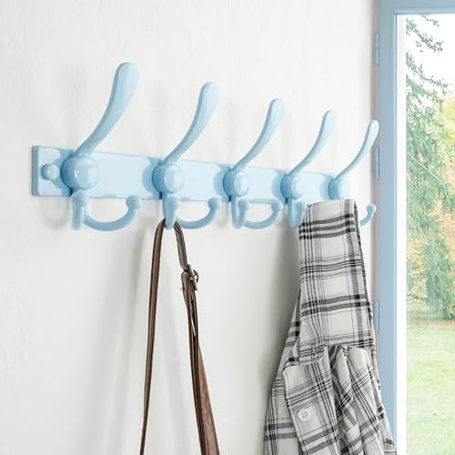 Coat Rack Wall Mount, Heavy Duty 12-Gauge Base vs Flimsy 1mm, Double-Thick Solid Anti-Snap Hooks, 16” Stud-Mount, Stainless Steel Hanger for Clothes Hat Entryway Closet Mudroom, Blue - color: Blue, size: L=17" (1pcs)