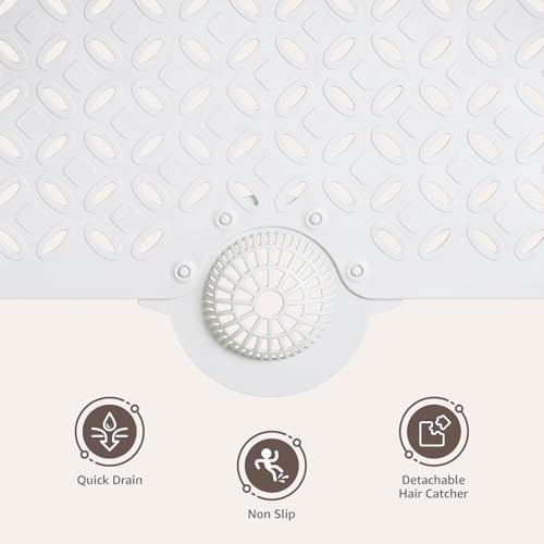 OTHWAY Bath Mat for Tub Non Slip: 39" X 17" Long Bathtub Mat with Hair Catcher│Big Drain Holes Shower Mats for Inside Shower│Machine Washable (White) - color: White