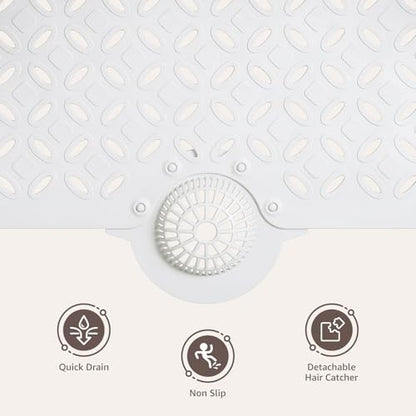 OTHWAY Bath Mat for Tub Non Slip: 39" X 17" Long Bathtub Mat with Hair Catcher│Big Drain Holes Shower Mats for Inside Shower│Machine Washable (White) - color: White