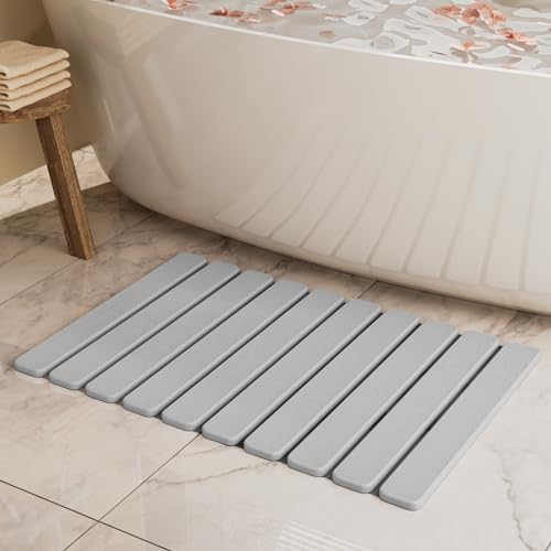 Foldable Stone Bath Mat, Diatomaceous Earth Stone Drying Mats for Bathroom | Quick Dry, Super Absorbent, Non Slip, Dish Drying Mat for Kitchen Counter, 23.5 x 15.4in, Light Gray - color: Light Gray, size: 23.5" x 15.4" (Rectangular)