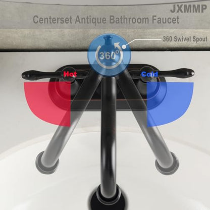 Oil Rubbed Bronze Antique Bathroom Faucet 2 Hole, Stainless Steel Centerset 4 inch Bathroom Faucet 2 Handle with Drain and Supply Hose, Brushed Bronze Faucet for Bathroom Sink - color: Oil Rubbed Bronze