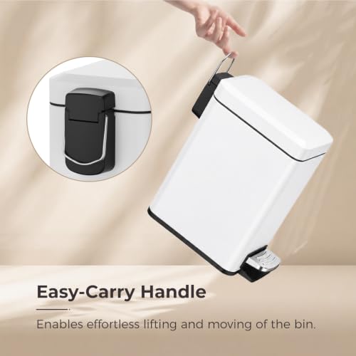 Sineng Bathroom Trash Can with Lid Soft Close, 1.6 Gallon Stainless Steel Small Pedal Garbage Can with Removable Inner Bucket, Waste Bin for Kitchen Bedroom, Compact Toilet Trash Bin, White - color: white