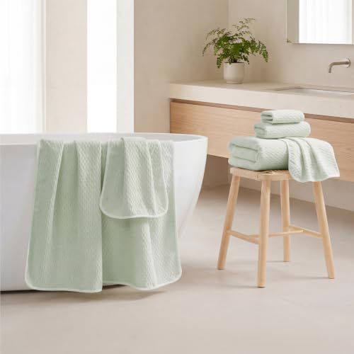 ecolook Microfiber Towel Set of 6, Green | Ultra-Soft, Oversized, Absorbent & Quick-Drying | 2 Bath Sheets, 2 Hand, 2 Washcloths - color: Green
