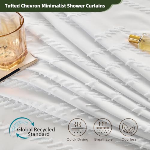 Siiluminisoy 78 Inch Shower Curtain White Shower Curtain Fabric 72x78 Shower Curtains Cloth Textured Tufted Chevron Elegant Shower Curtains Waterproof for Bathroom - color: A White, size: 72"W x 78"L (Pack of 1)