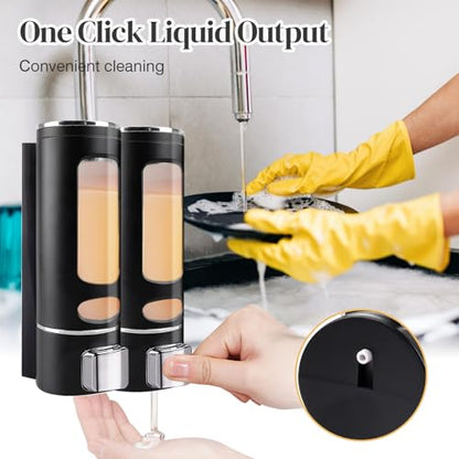 Hand Liquid Soap Dispenser Wall Mounted, 400ml Bathroom Shower Dispenser, Shower Pump Dispenser and Organizer for Bathroom Kitchen Hotel, Refillable Liquid Lotion Soap Dispenser (2Pcs) - color: Black 2pcs