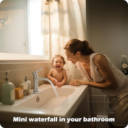Bathroom Waterfall Faucet Single Handle, Brushed Nickel Faucet Bathroom Brass 1 Hole or 4 Inch 3 Hole Bathroom Sink Faucet, Restroom Faucets for Sink with Drain & Deck Plate for Hotel Apartment - color: Brushed Nickel - Modern