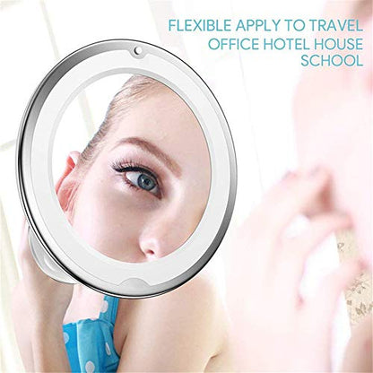 Flexible Gooseneck LED Light Makeup Mirror, 10X Magnifying Makeup Mirror with Locking Suction Cup, Diffused Light and 360° Swivel