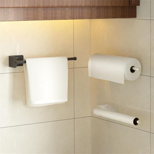 Paper Towel Holder, Stainless Steel Freestanding Self-Adhesive or Drilling Wall Mount Paper Towel Holder,Matte Black Toilet Paper Holder for Countertop Home Fridge Kitchen Bathroom
