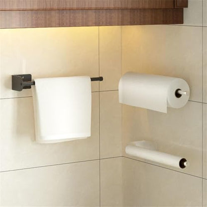 Paper Towel Holder, Stainless Steel Freestanding Self-Adhesive or Drilling Wall Mount Paper Towel Holder,Matte Black Toilet Paper Holder for Countertop Home Fridge Kitchen Bathroom