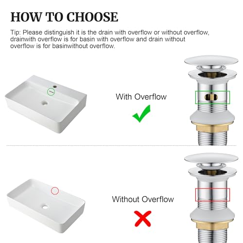 Pop up Sink Drain Stopper with Overflow Chrome for Bathroom Vessel Vanity Sink Art Basin, Big Cap Sink Drain with Overflow, Metal Pop-up Drain Strainer with Detachable Basket Stopper - color: Chrome, style: with overflow