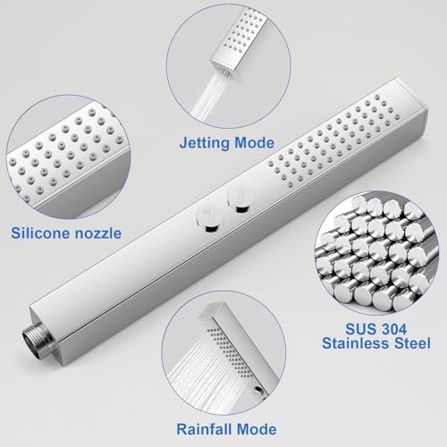 RUMOSE Rainfall Shower System with 4 Full Body Jet 4 Mode Shower Faucet Set | 12 Inch Rain Shower Head, 2 in 1 Handheld Spray, Polished Chrome Brass Shower Jet Shower Fixtures, Wall Mounted - color: Polished Chrome