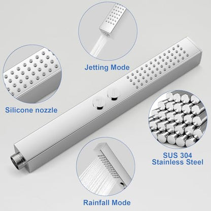 RUMOSE Rainfall Shower System with 4 Full Body Jet 4 Mode Shower Faucet Set | 12 Inch Rain Shower Head, 2 in 1 Handheld Spray, Polished Chrome Brass Shower Jet Shower Fixtures, Wall Mounted - color: Polished Chrome