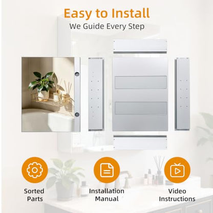 Bathroom Medicine Cabinet,Double-Sided Mirror Door(15.9 x 20) | Silver Aluminium Frame, Lightweight, Sturdy,Attractive,Simple Wall-Mounted,Adjustable Shelves,Tempered glass - size: 15.9"x 20"