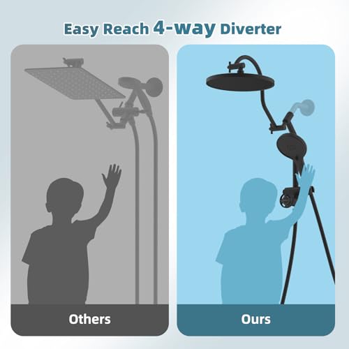 Hibbent 10'' Rain Shower Head Combo with 3 Handheld Sprays, Matte Black | cUPC Certified Self-cleaning High Pressure Shower Head, All Metal Extension Arm, Easy Reach 4-way Diverter, 71" Hose & Holder - color: Matte Black