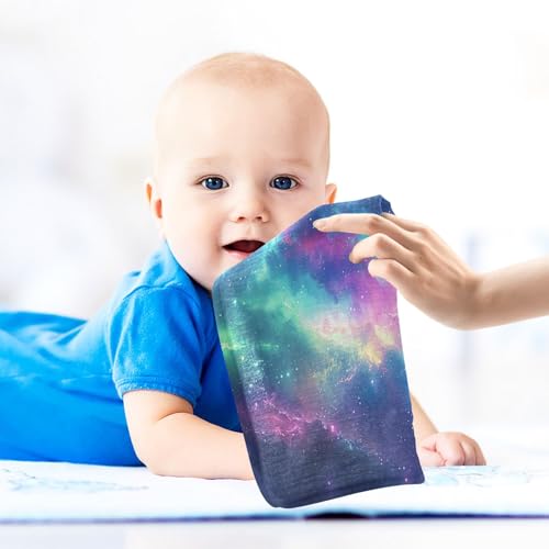 YETTASBIN Galaxy Muslin Baby Hand Washcloths, Soft Cotton Bath Face Towel, 4 Layers Extra Absorbent Feeding Burp Cloth for Newborn Infant, 5 Pack - size: 12 Inch x 5 Pack